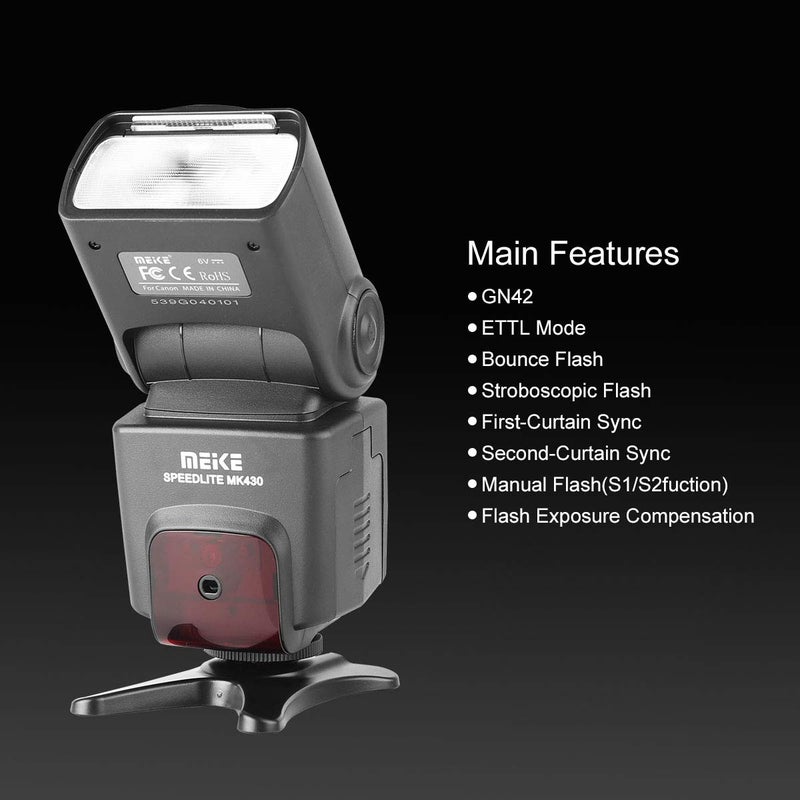 Meike MK430C E-TTL Speedlite Shoe Mount Flash Compatible with Canon 70D 77D 80D Rebel T7i T6i T6s T6 T5i T5 T4i T3i SL2 and Other EOS DSLR Cameras with Standard Hot Shoe - Image 5